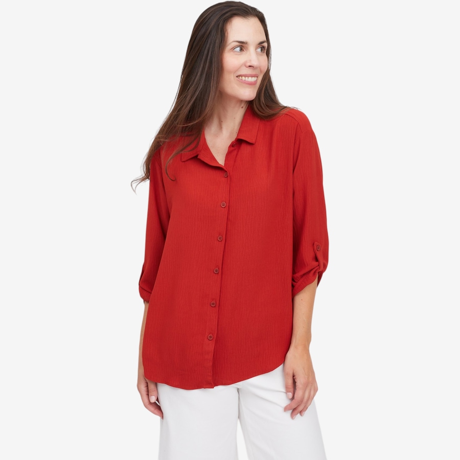 Image 125027_TRRC.jpg, Product 125-027 / Price $79.99, Kim & Co. Crinkle Poplin 3/4 Roll Up Sleeve Shirt from Kim & Co. on TSC.ca's Fashion department