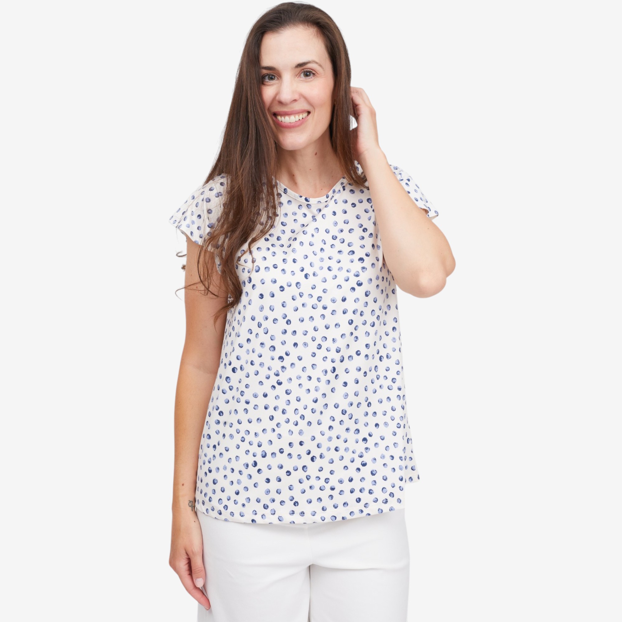 Kim & Co. Printed Brazil Knit Short Flutter Sleeve Top - TSC.ca
