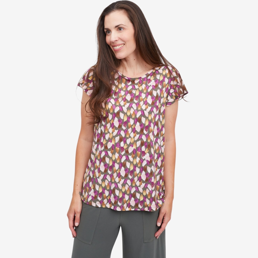 Image 125069_KHMU.jpg, Product 125-069 / Price $59.99, Kim & Co. Printed Brazil Knit Short Flutter Sleeve Top from Kim & Co. on TSC.ca's Fashion department