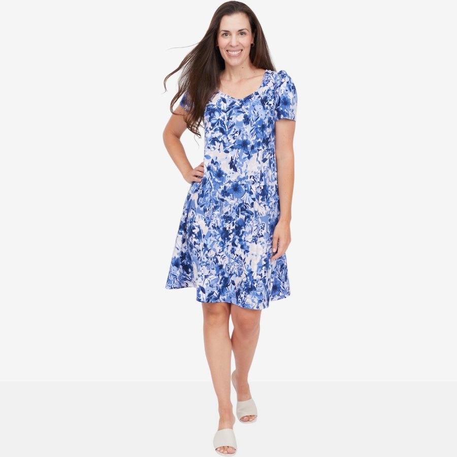 Image 125089_BLMU.jpg, Product 125-089 / Price $87.99, Kim & Co. Printed Brazil Knit Dress with Frill Detail from Kim & Co. on TSC.ca's Fashion department