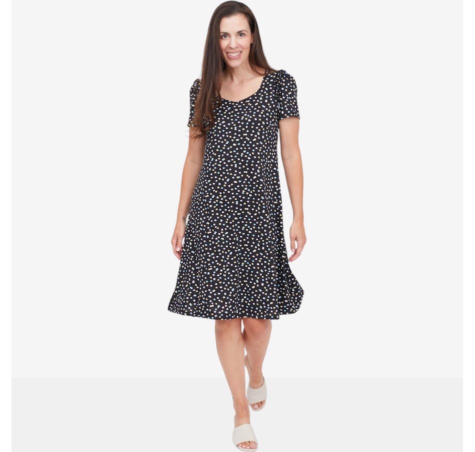 Image 125089_MUDO.jpg, Product 125-089 / Price $87.99, Kim & Co. Printed Brazil Knit Dress with Frill Detail from Kim & Co. on TSC.ca's Fashion department