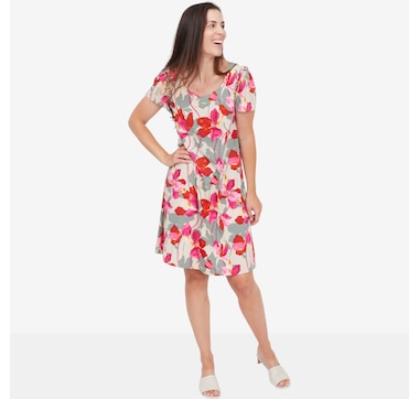 Kim &amp; Co. Printed Brazil Knit Dress with Frill Detail