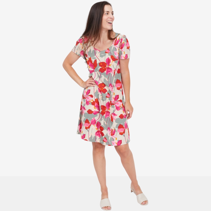 Image 125089_PMU.jpg, Product 125-089 / Price $87.99, Kim & Co. Printed Brazil Knit Dress with Frill Detail from Kim & Co. on TSC.ca's Fashion department