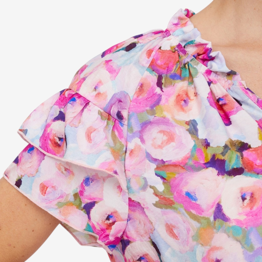 Image 125168_ALTMORE1.jpg, Product 125-168 / Price $64.99, Kim & Co. Printed Viscose Short Sleeve Frilled Top from Kim & Co. on TSC.ca's Fashion department