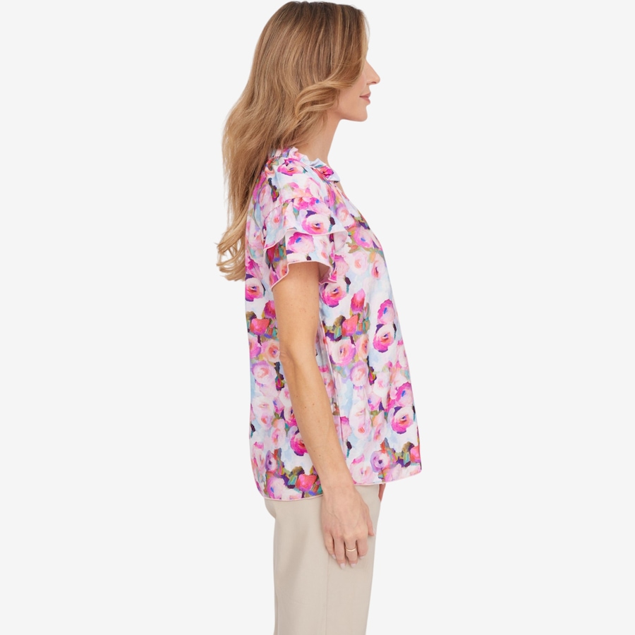 Image 125168_ALTMORE2.jpg, Product 125-168 / Price $64.99, Kim & Co. Printed Viscose Short Sleeve Frilled Top from Kim & Co. on TSC.ca's Fashion department