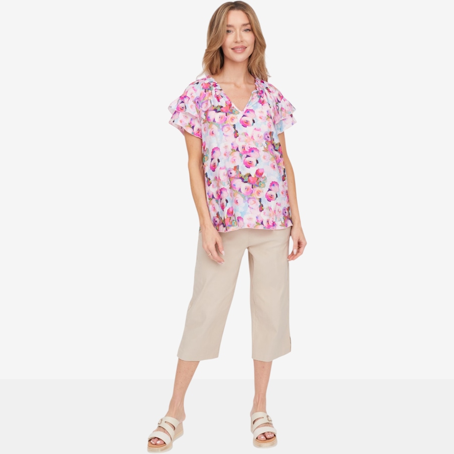 Image 125168_ALTMORE3.jpg, Product 125-168 / Price $64.99, Kim & Co. Printed Viscose Short Sleeve Frilled Top from Kim & Co. on TSC.ca's Fashion department