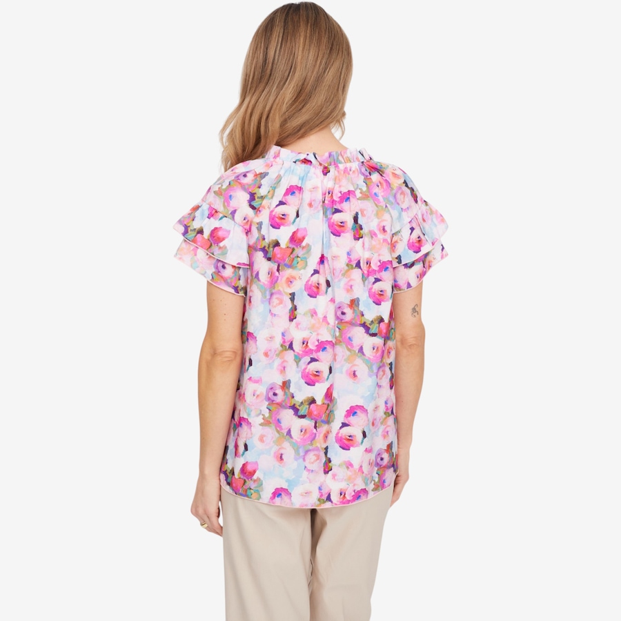 Image 125168_ALTMORE4.jpg, Product 125-168 / Price $64.99, Kim & Co. Printed Viscose Short Sleeve Frilled Top from Kim & Co. on TSC.ca's Fashion department