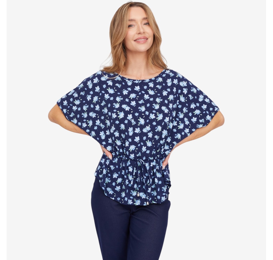 Image 125209_ALTMORE6.jpg, Product 125-209 / Price $49.99, Kim & Co. Printed Brazil Knit Falling Sleeve Top with Drawstring from Kim & Co. on TSC.ca's Fashion department