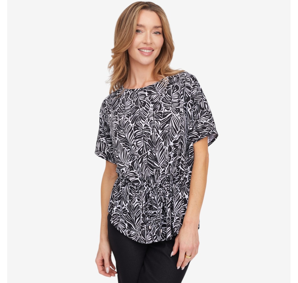 Image 125209_BLKE.jpg, Product 125-209 / Price $49.99, Kim & Co. Printed Brazil Knit Falling Sleeve Top with Drawstring from Kim & Co. on TSC.ca's Fashion department
