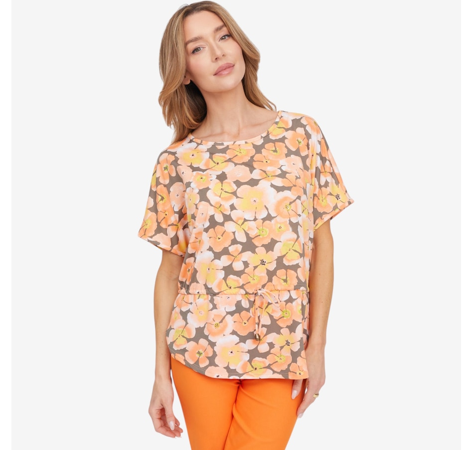Image 125209_KHECR.jpg, Product 125-209 / Price $49.99, Kim & Co. Printed Brazil Knit Falling Sleeve Top with Drawstring from Kim & Co. on TSC.ca's Fashion department