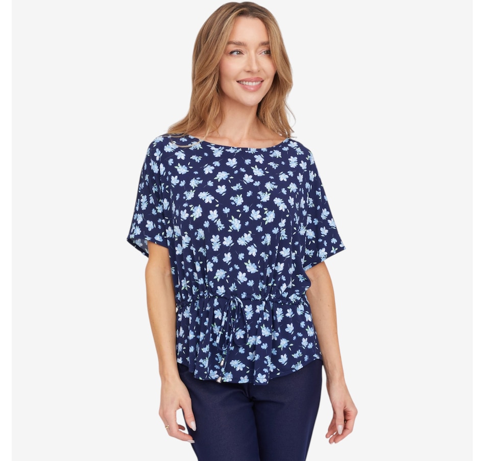 Image 125209_NVM.jpg, Product 125-209 / Price $49.99, Kim & Co. Printed Brazil Knit Falling Sleeve Top with Drawstring from Kim & Co. on TSC.ca's Fashion department