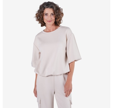 M Made In Italy Knit Crew Neck Sweatshirt with Bubble Sleeve and Hem