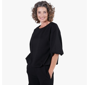 M Made In Italy Knit Crew Neck Sweatshirt with Bubble Sleeve and Hem