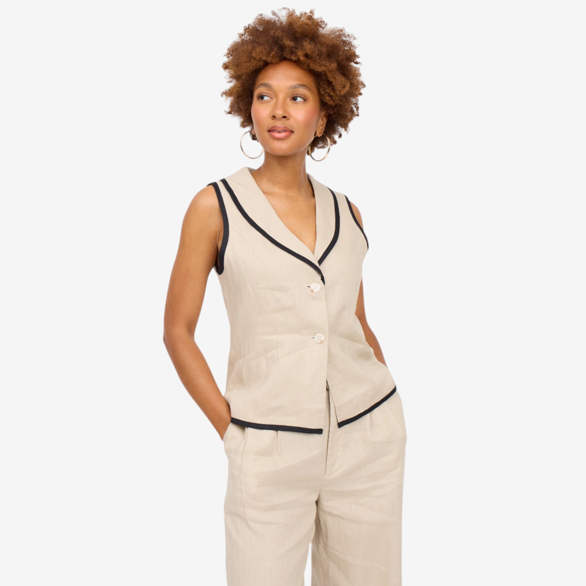 トップス argue BREEZE LINEN VEST Brian Bailey Linen Vest with Contrast Trim - TSC.ca