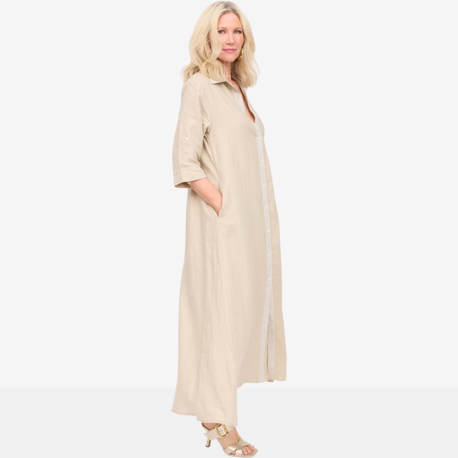 Image 125673_ALTMORE6.jpg, Product 125-673 / Price $119.88, Brian Bailey Linen Button Front Maxi Dress with Contrast Placket from Brian Bailey on TSC.ca's Fashion department