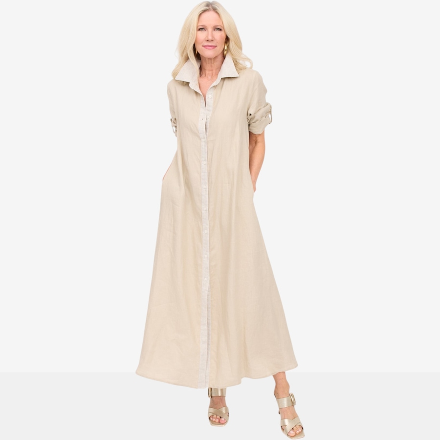 Image 125673_NATCM.jpg, Product 125-673 / Price $119.88, Brian Bailey Linen Button Front Maxi Dress with Contrast Placket from Brian Bailey on TSC.ca's Fashion department