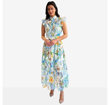 Katherine Karambelas Ruffle Sleeve Maxi Dress