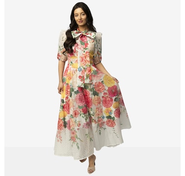 Katherine Karambelas Maxi Dress with Scarf Collar