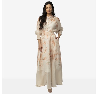 Katherine Karambelas Three-Piece Set: Button Down Blouse, A-Line Skirt and Cami