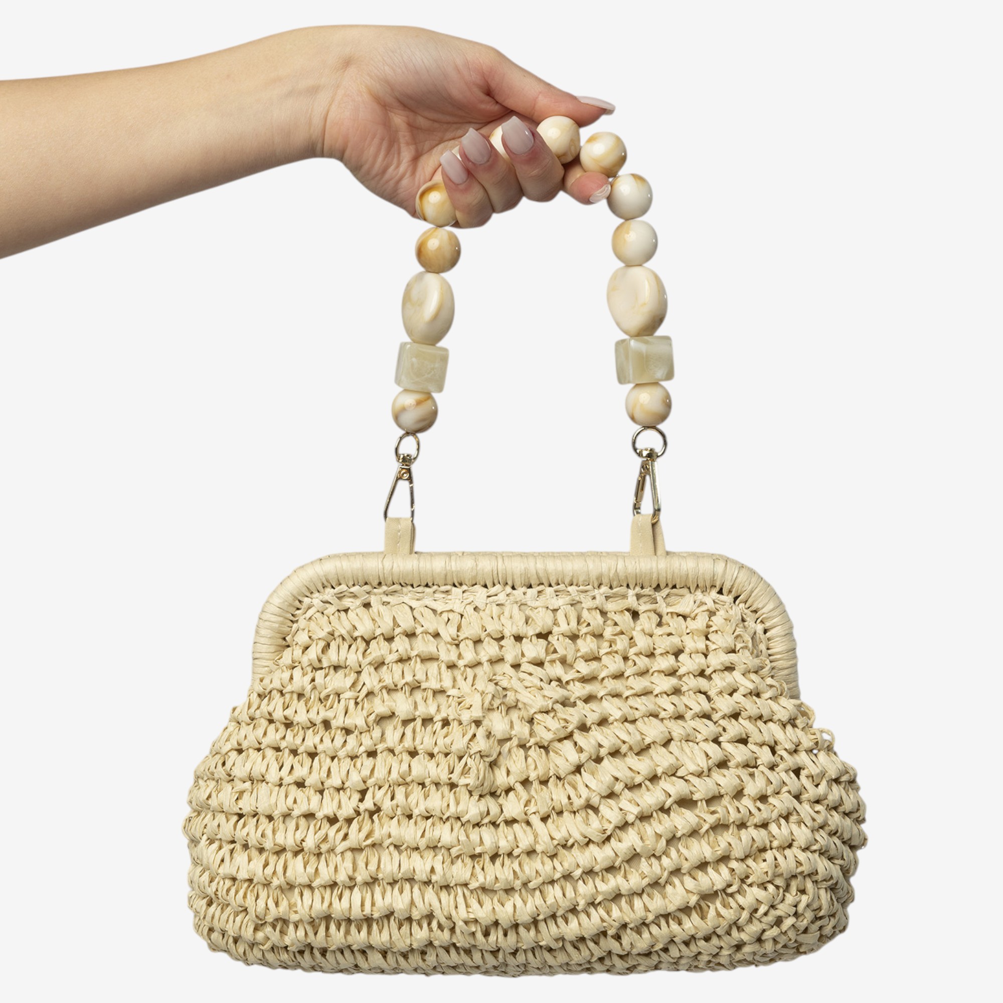 Katherine Karambelas Woven Clutch with Removable Beaded Handle