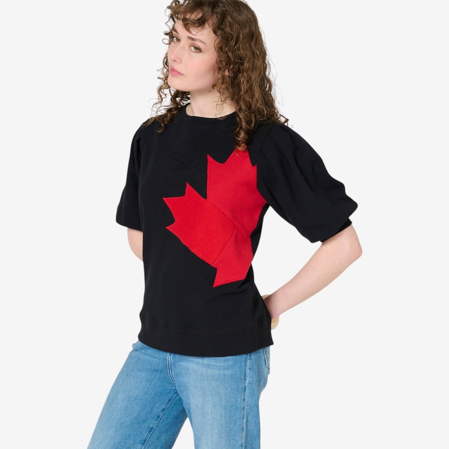 Image 125757_BLK.jpg, Product 125-757 / Price $89.00, Preloved French Terry Sugar Leaf Patch Puff Sleeve Crew from Preloved on TSC.ca's Fashion department