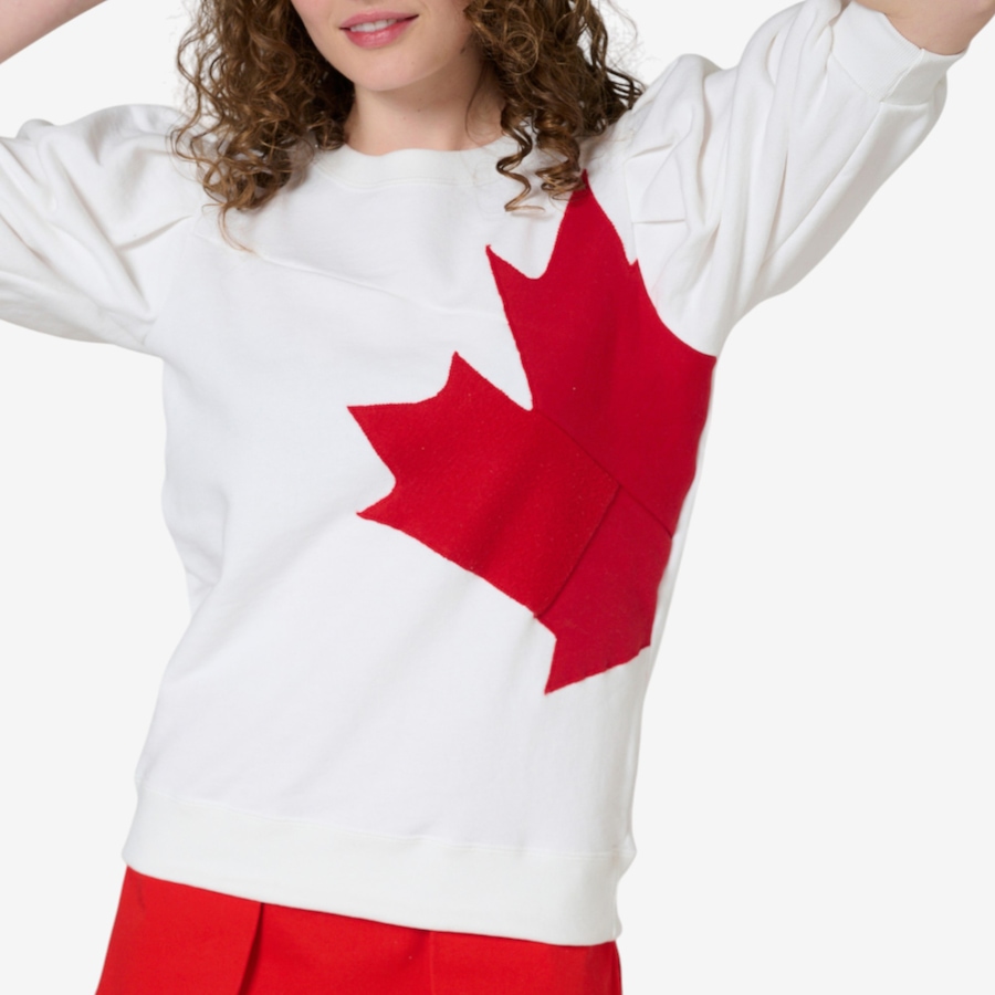 Image 125757_WHT.jpg, Product 125-757 / Price $89.00, Preloved French Terry Sugar Leaf Patch Puff Sleeve Crew from Preloved on TSC.ca's Fashion department