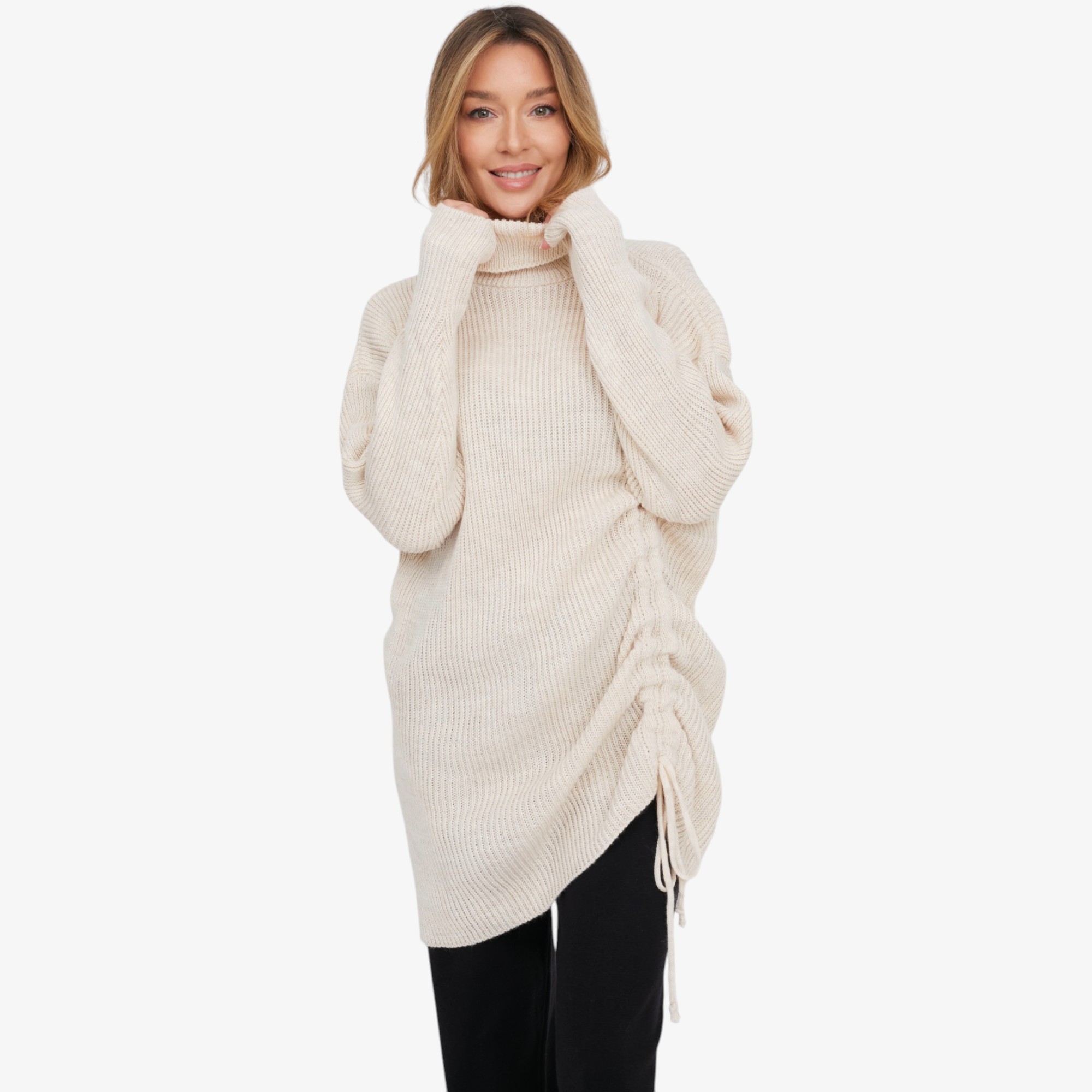 M Made In Italy Rib-Knit Turtle Neck Tunic Length Sweater - TSC.ca