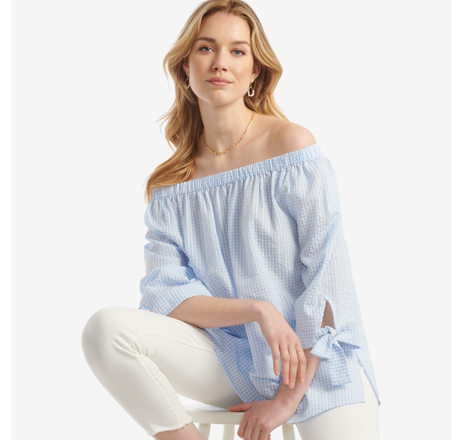 Image 126120_ALTMORE1.jpg, Product 126-120 / Price $29.99, Charlie Paige Betty Seersucker Blouse from Charlie Paige on TSC.ca's Fashion department