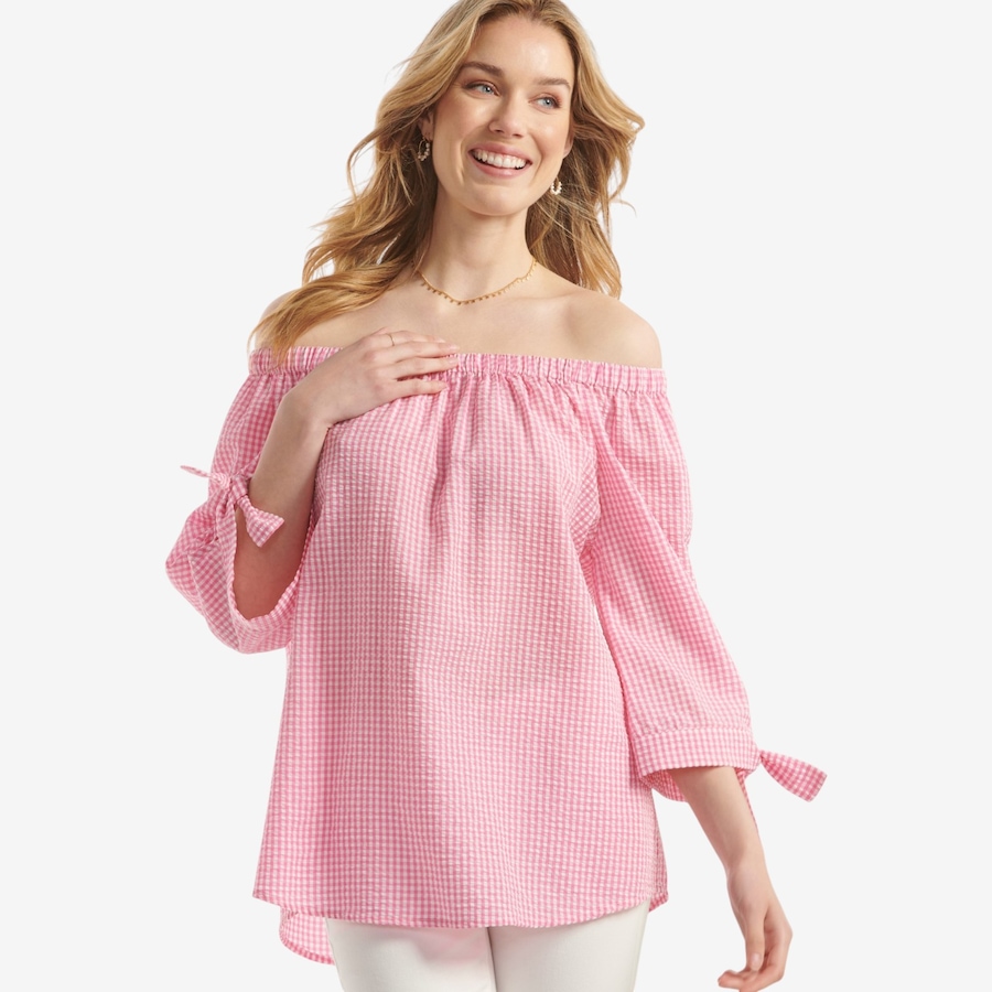 Image 126120_PNK.jpg, Product 126-120 / Price $29.99, Charlie Paige Betty Seersucker Blouse from Charlie Paige on TSC.ca's Fashion department