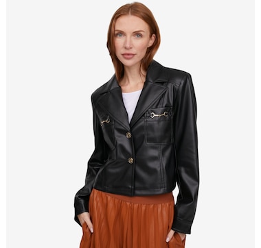 C Wonder Faux Leather Patch Pocket Jacket