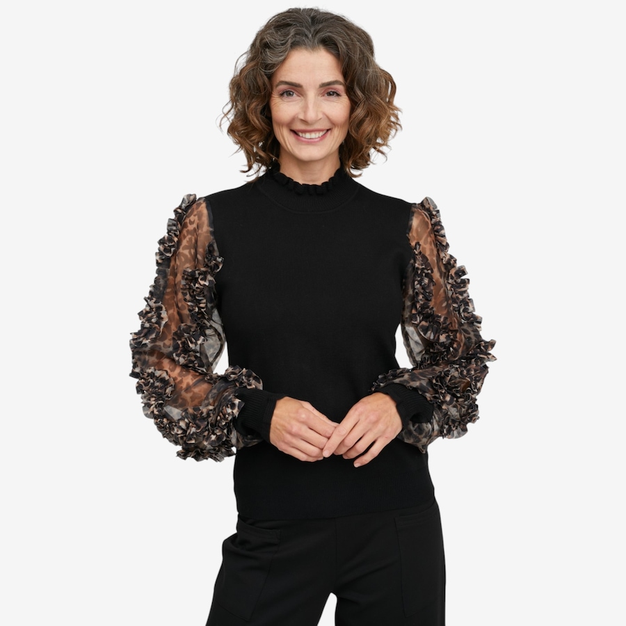Image 126280_BKLP.jpg, Product 126-280 / Price $89.99, C Wonder Mock Neck Sweater With Printed Mesh Sleeve from C. Wonder on TSC.ca's Fashion department
