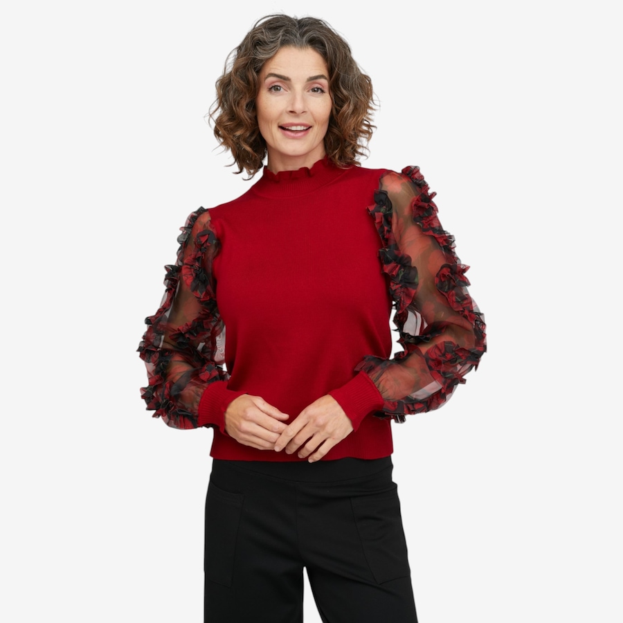 Image 126280_GARPY.jpg, Product 126-280 / Price $89.99, C Wonder Mock Neck Sweater With Printed Mesh Sleeve from C. Wonder on TSC.ca's Fashion department