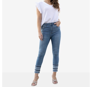 Orange Fashion Village Ramona's Blue Embroidered Cuff Bamboo Denim