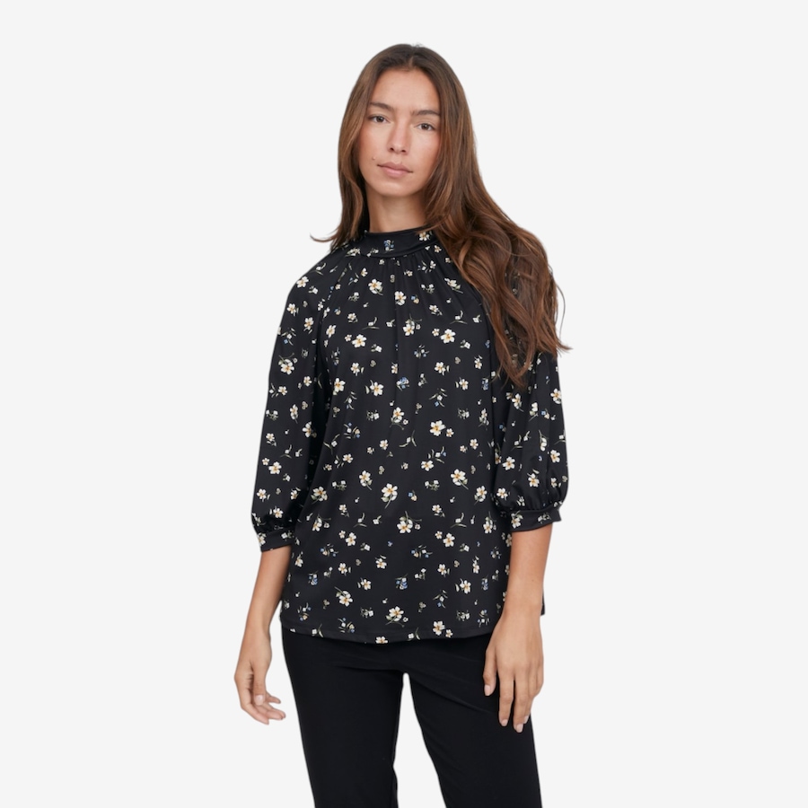 Image 126451_BKMU.jpg, Product 126-451 / Price $69.99, Kim & Co Printed Brazil Knit 3/4 Blouson Slv Mock Neck Top from Kim & Co. on TSC.ca's Fashion department