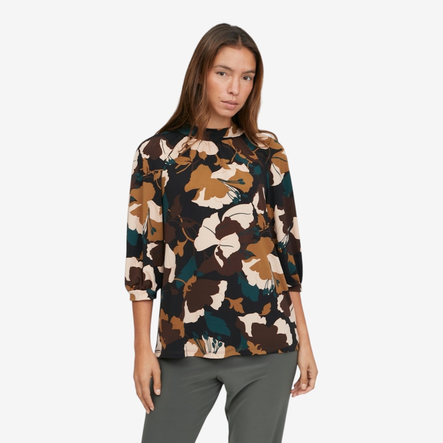 Image 126451_CFA.jpg, Product 126-451 / Price $69.99, Kim & Co Printed Brazil Knit 3/4 Blouson Slv Mock Neck Top from Kim & Co. on TSC.ca's Fashion department