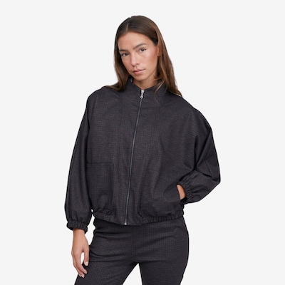 Kim & Co. Mini Check Ponte Knit Elastic Hem Bomber Jacket