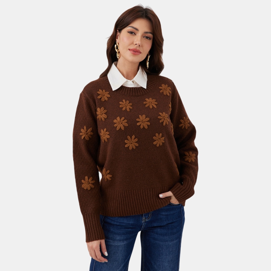 Image 126483_BRN.jpg, Product 126-483 / Price $69.99, Orange Fashion Village Gabby's Flower Sweater from Orange Fashion Village on TSC.ca's Fashion department