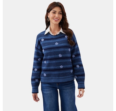 Orange Fashion Village Petal Path Striped Sweater