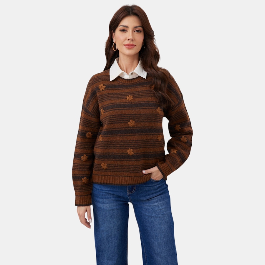 Image 126484_BRN.jpg, Product 126-484 / Price $69.99, Orange Fashion Village Petal Path Striped Sweater from Orange Fashion Village on TSC.ca's Fashion department