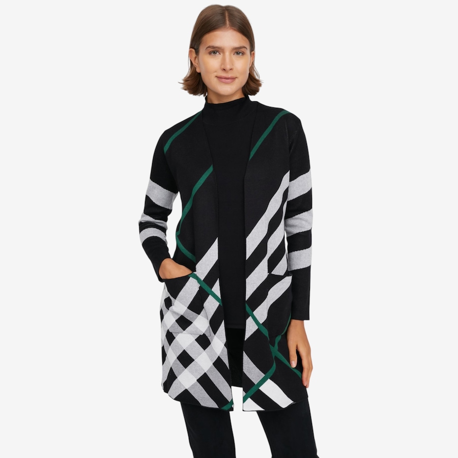 Image 126607_BLGR.jpg, Product 126-607 / Price $59.99, Nina Leonard Long Sleeve Jacquard Sweater Cardigan from Nina Leonard on TSC.ca's Fashion department