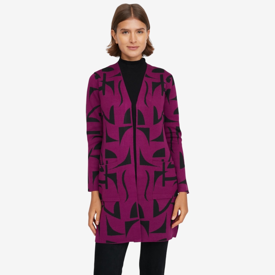 Image 126607_RPLUM.jpg, Product 126-607 / Price $59.99, Nina Leonard Long Sleeve Jacquard Sweater Cardigan from Nina Leonard on TSC.ca's Fashion department