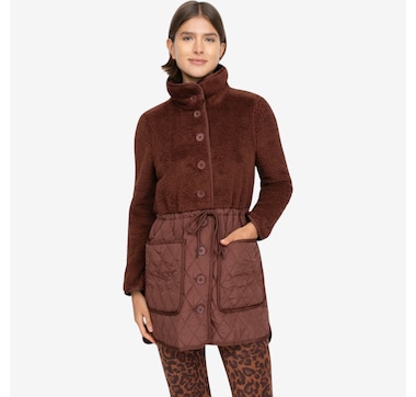 Nina Leonard Long Sleeve Button Front Jacket with Faux Sherpa Top