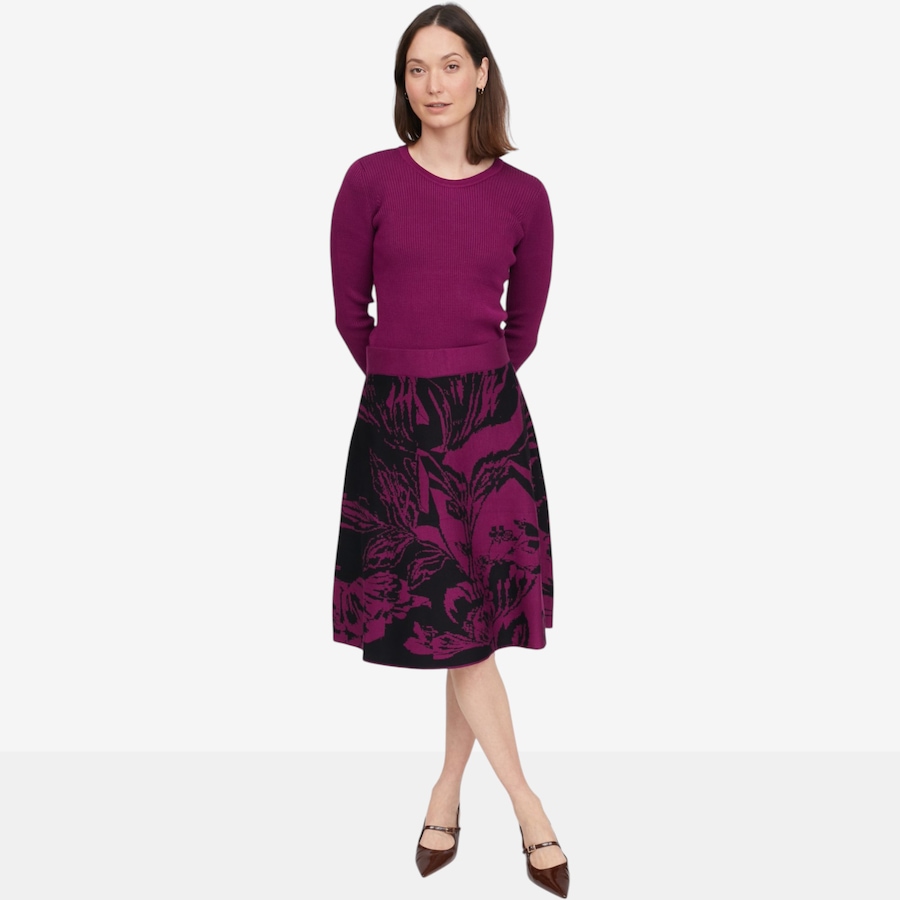 Image 126611_ALTMORE3.jpg, Product 126-611 / Price $89.99, Nina Leonard 2-Piece Long Sleeve Ribbed Top and Jacquard Flare Skirt from Nina Leonard on TSC.ca's Fashion department