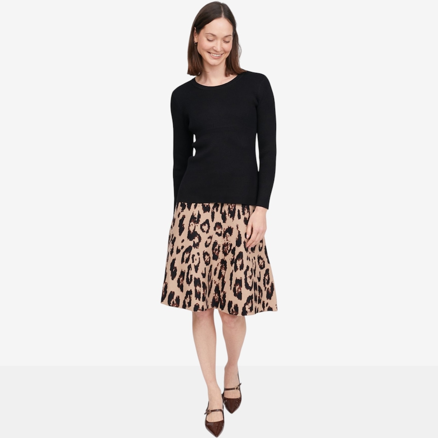 Image 126611_BLK.jpg, Product 126-611 / Price $89.99, Nina Leonard 2-Piece Long Sleeve Ribbed Top and Jacquard Flare Skirt from Nina Leonard on TSC.ca's Fashion department
