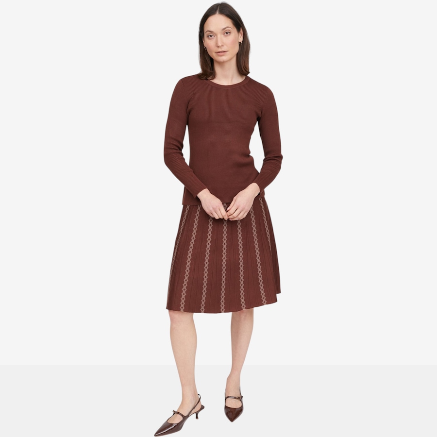 Image 126611_HYC.jpg, Product 126-611 / Price $89.99, Nina Leonard 2-Piece Long Sleeve Ribbed Top and Jacquard Flare Skirt from Nina Leonard on TSC.ca's Fashion department