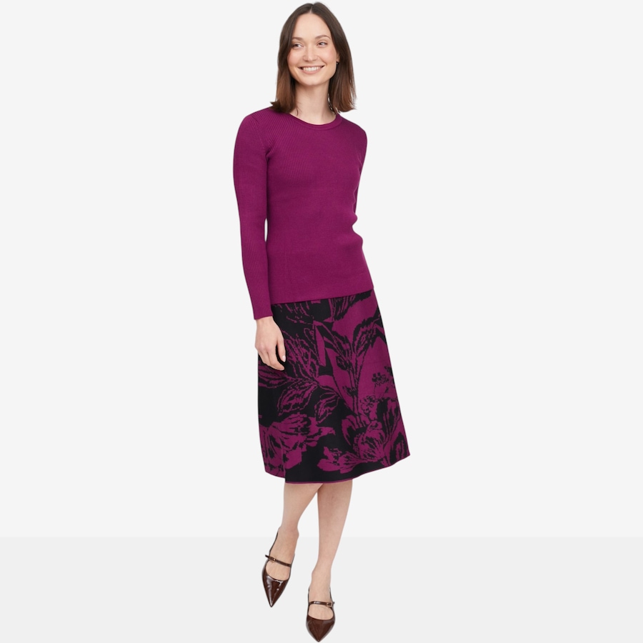 Image 126611_PLM.jpg, Product 126-611 / Price $89.99, Nina Leonard 2-Piece Long Sleeve Ribbed Top and Jacquard Flare Skirt from Nina Leonard on TSC.ca's Fashion department