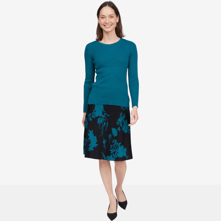 Image 126611_REATL.jpg, Product 126-611 / Price $89.99, Nina Leonard 2-Piece Long Sleeve Ribbed Top and Jacquard Flare Skirt from Nina Leonard on TSC.ca's Fashion department