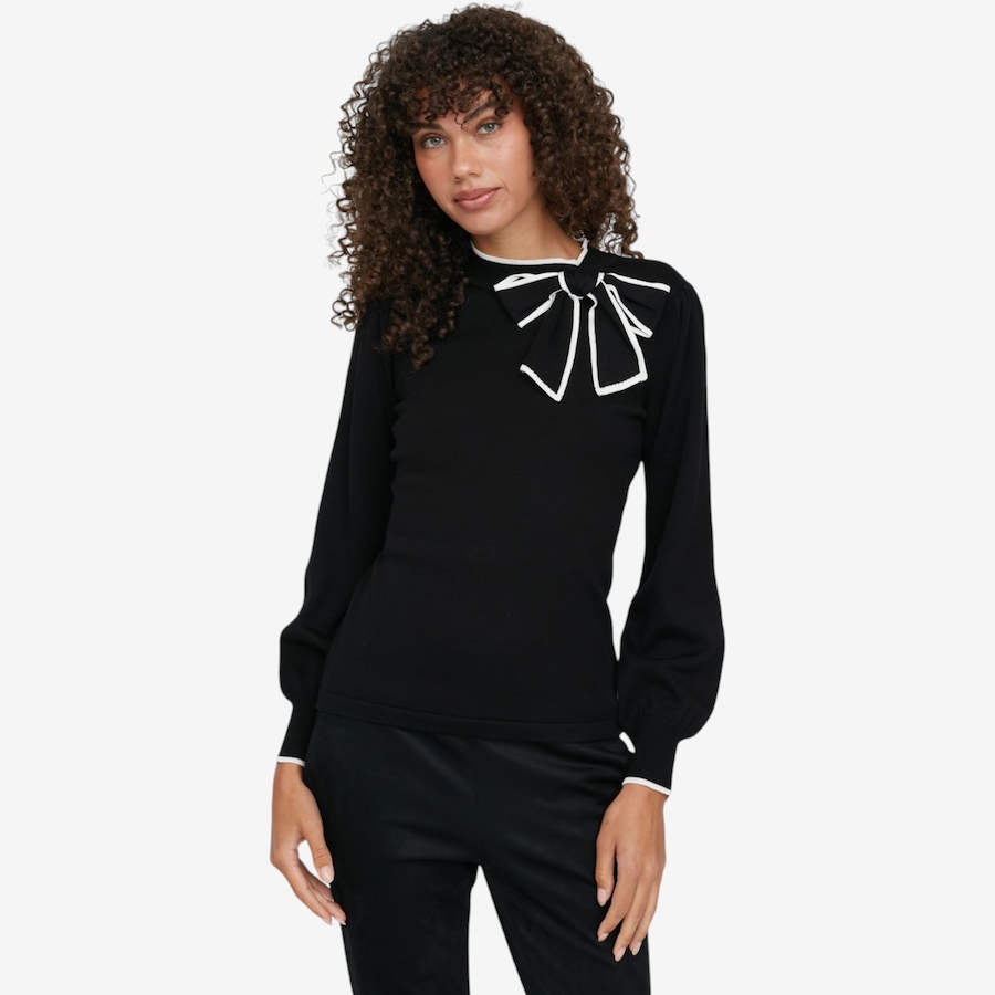 Image 126623_BLK.jpg, Product 126-623 / Price $59.99, Nina Leonard Balloon Sleeve Mock Neck Sweater with Bow Detail from Nina Leonard on TSC.ca's Fashion department