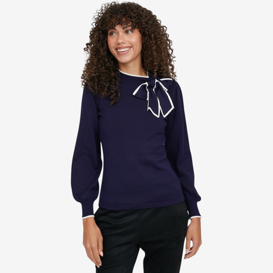 Image 126623_NVY.jpg, Product 126-623 / Price $59.99, Nina Leonard Balloon Sleeve Mock Neck Sweater with Bow Detail from Nina Leonard on TSC.ca's Fashion department