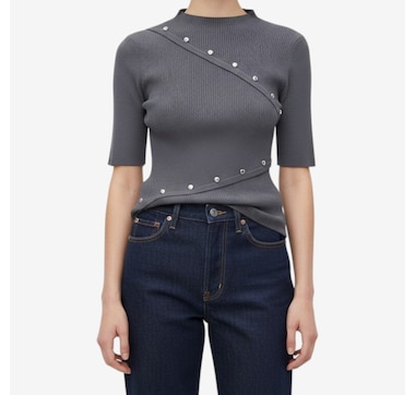 Nina Leonard Elbow Sleeve Mock Neck Sweater